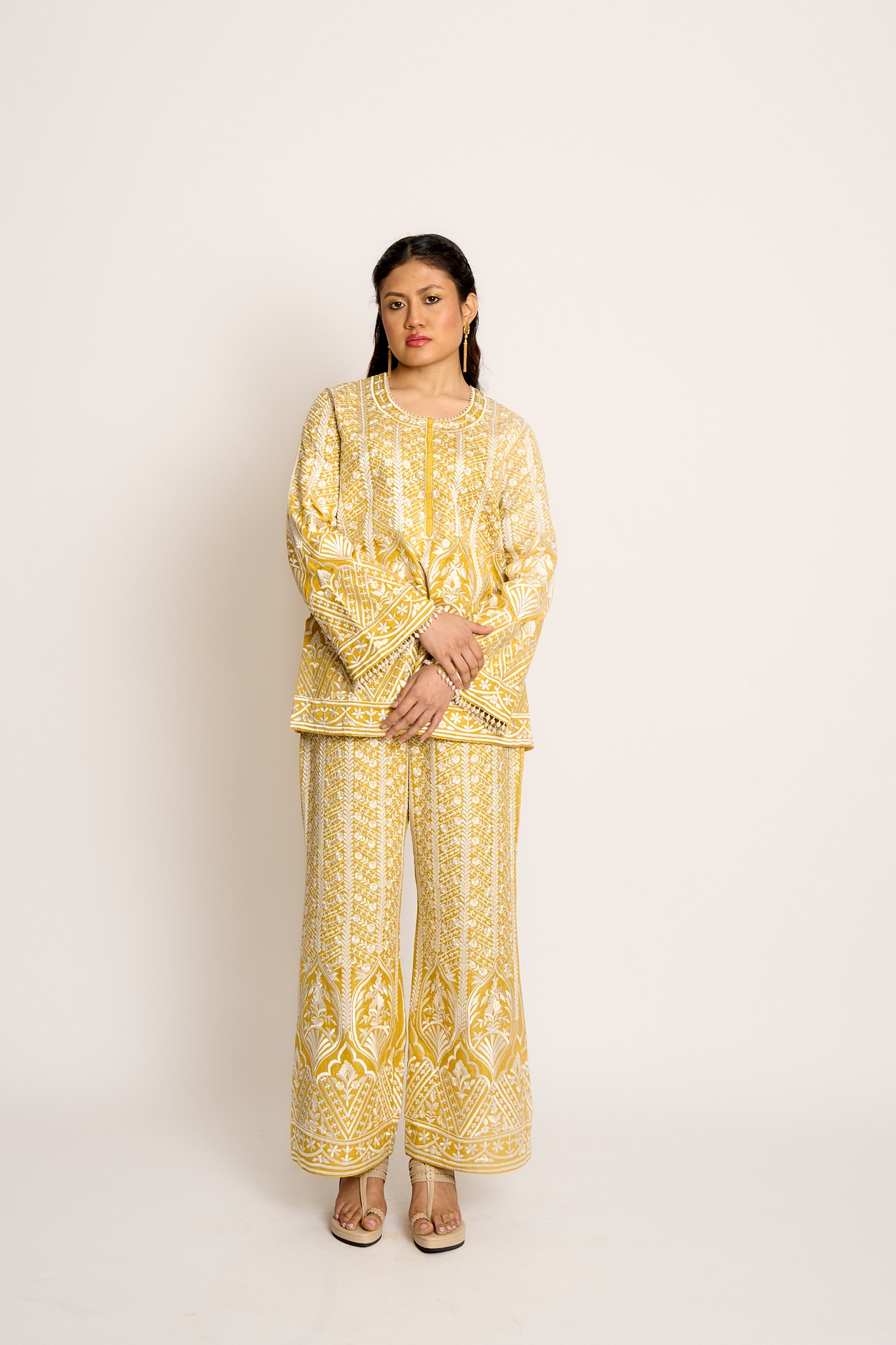 A model showcasing Daffodil Yellow Aisha Twin Set Feature image by Ashtar from Ashtar's collection