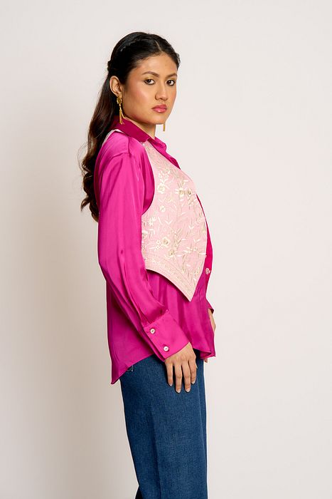 A model showcasing Light And Dark Pink Kalki Reversible Waistcoat by Ashtar from Ashtar's collection