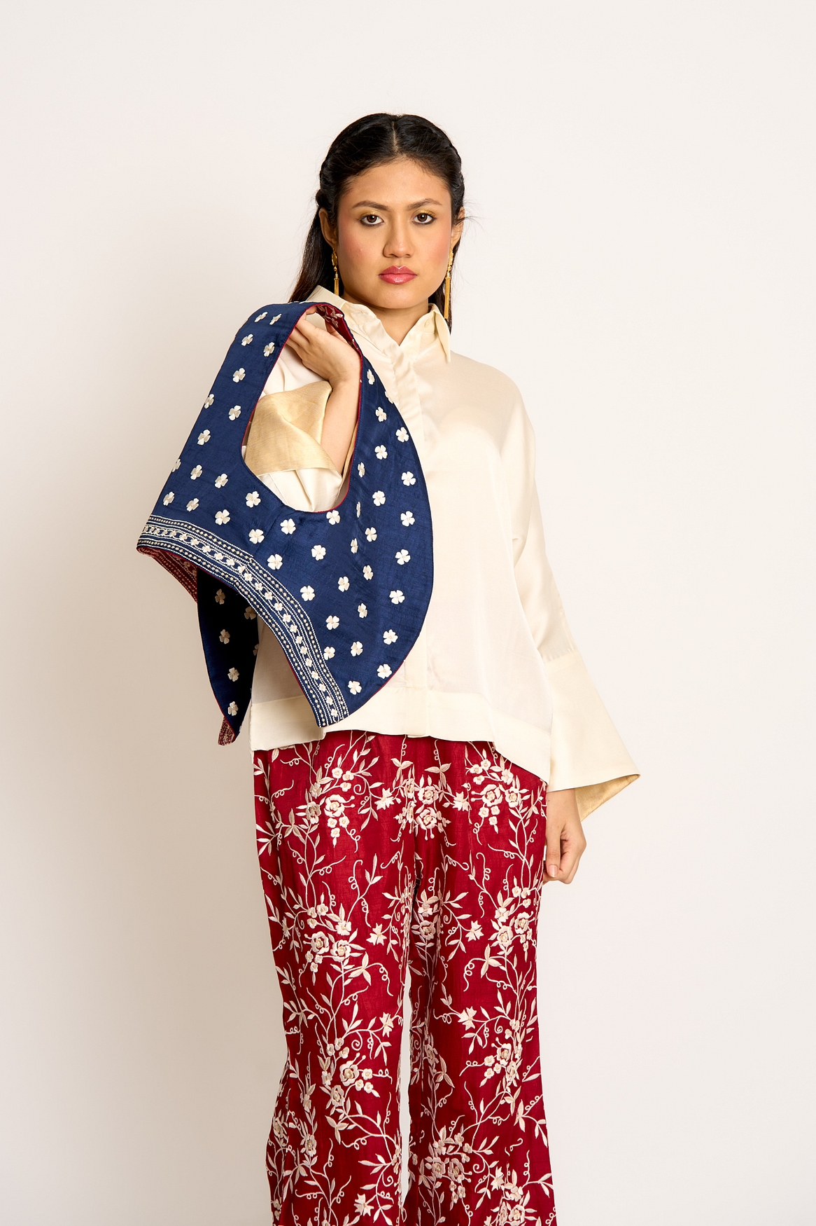 A model showcasing Red And Blue Kalki Reversible Waistcoat Feature image by Ashtar from Ashtar's collection
