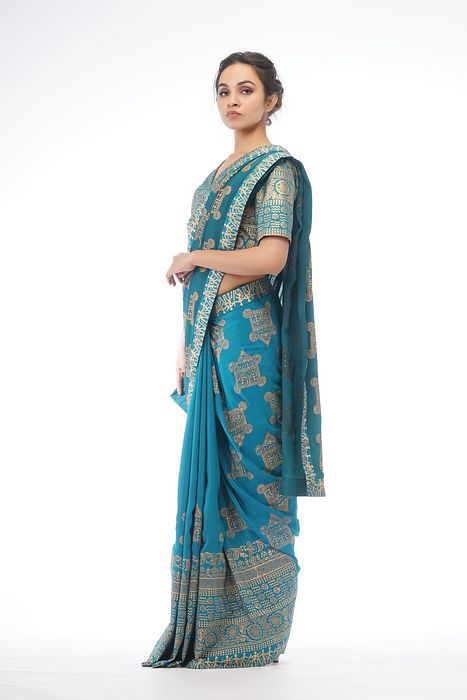 A model showcasing Dual Tone Silk Saree by Shruti S Label from Shruti S Label's collection
