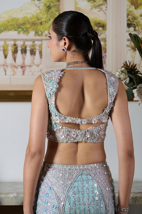 A model showcasing Daria Lehenga Set by Moledro from Moledro's collection