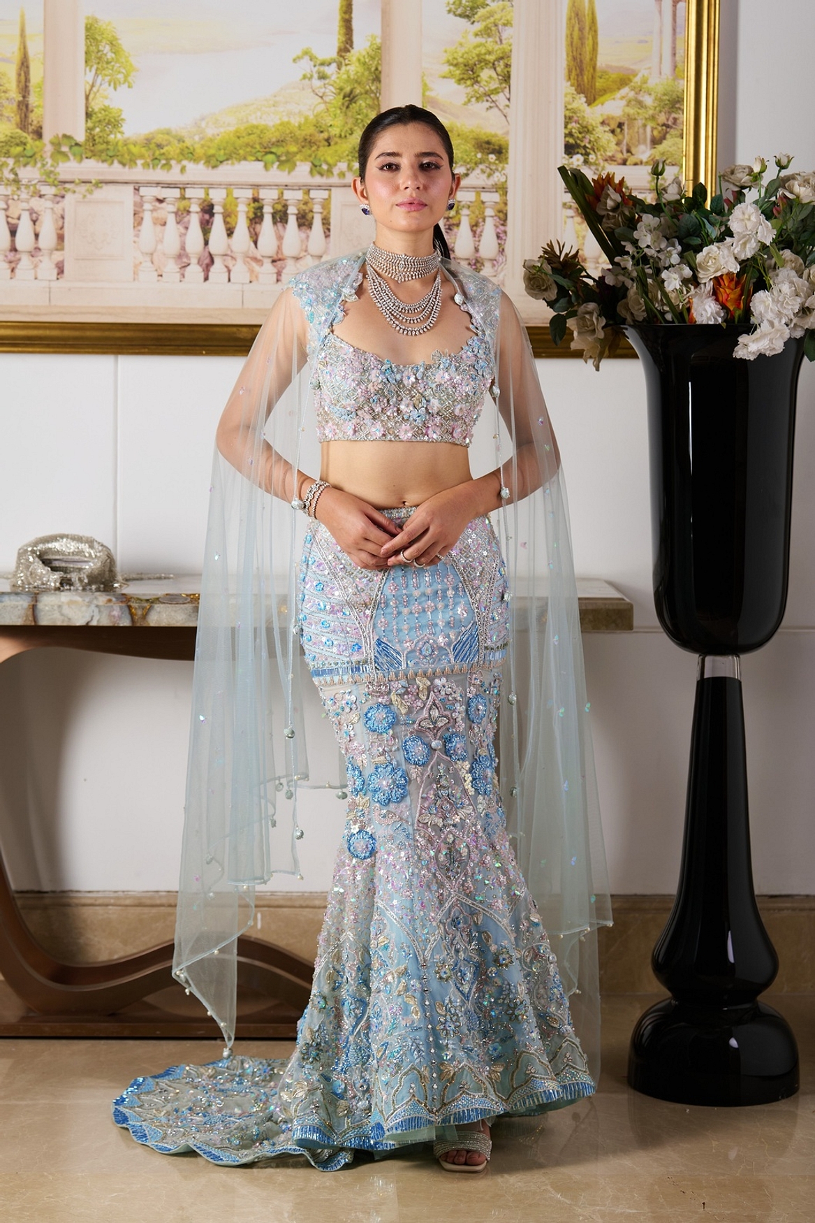 A model showcasing Daria Lehenga Set Feature image by Moledro from Moledro's collection