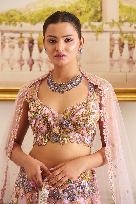 A model showcasing Azura Lehenga Set by Moledro from Moledro's collection