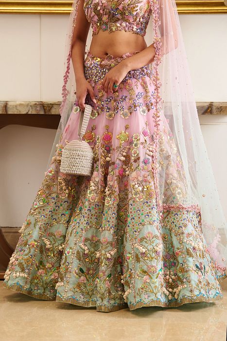 A model showcasing Azura Lehenga Set by Moledro from Moledro's collection