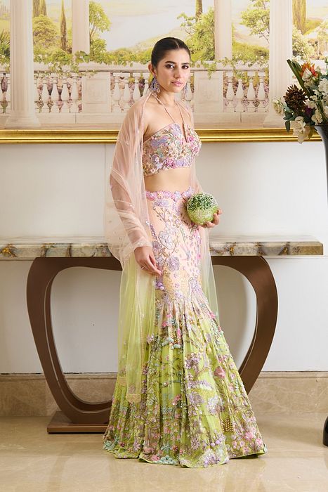 A model showcasing Marina Lehenga Set by Moledro from Moledro's collection