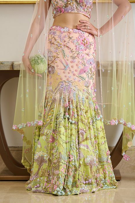 A model showcasing Marina Lehenga Set by Moledro from Moledro's collection