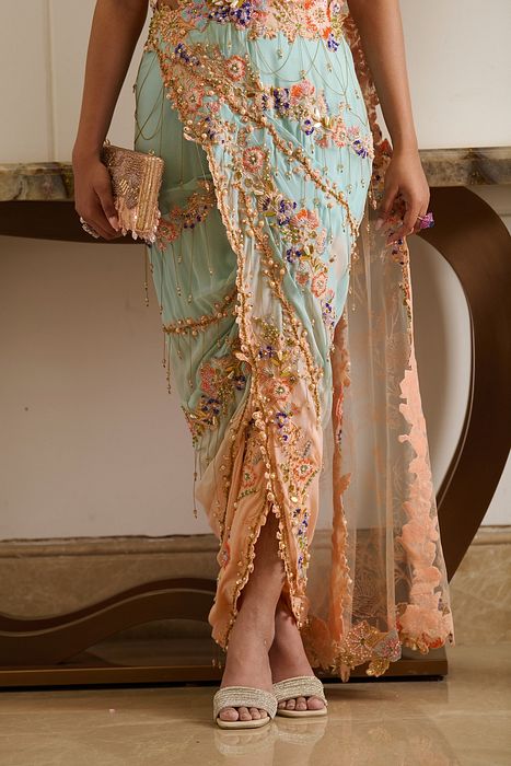 A model showcasing Rian Saree by Moledro from Moledro's collection