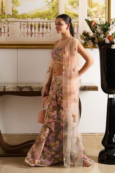 A model showcasing Ziva Saree by Moledro from Moledro's collection