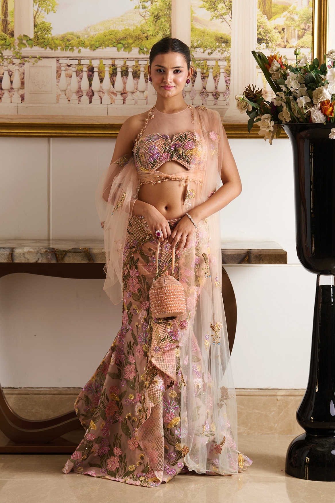 A model showcasing Ziva Saree Feature image by Moledro from Moledro's collection