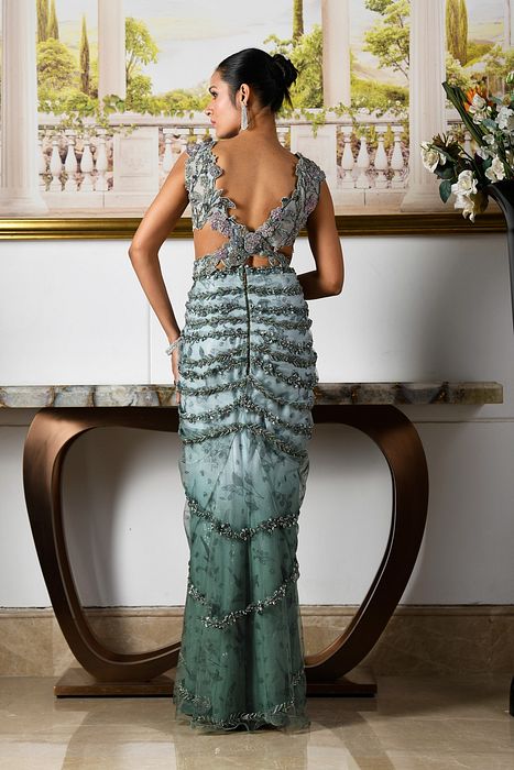A model showcasing Masha Saree by Moledro from Moledro's collection