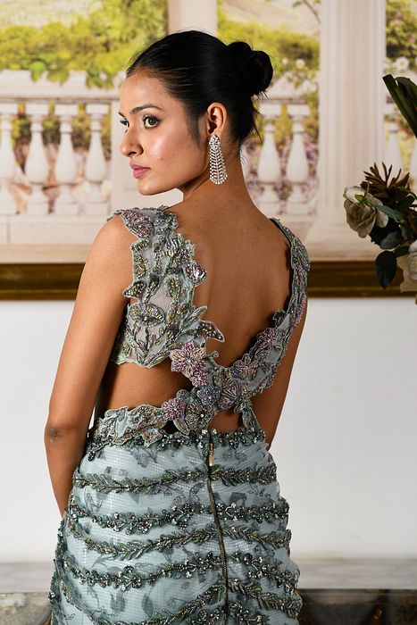 A model showcasing Masha Saree by Moledro from Moledro's collection