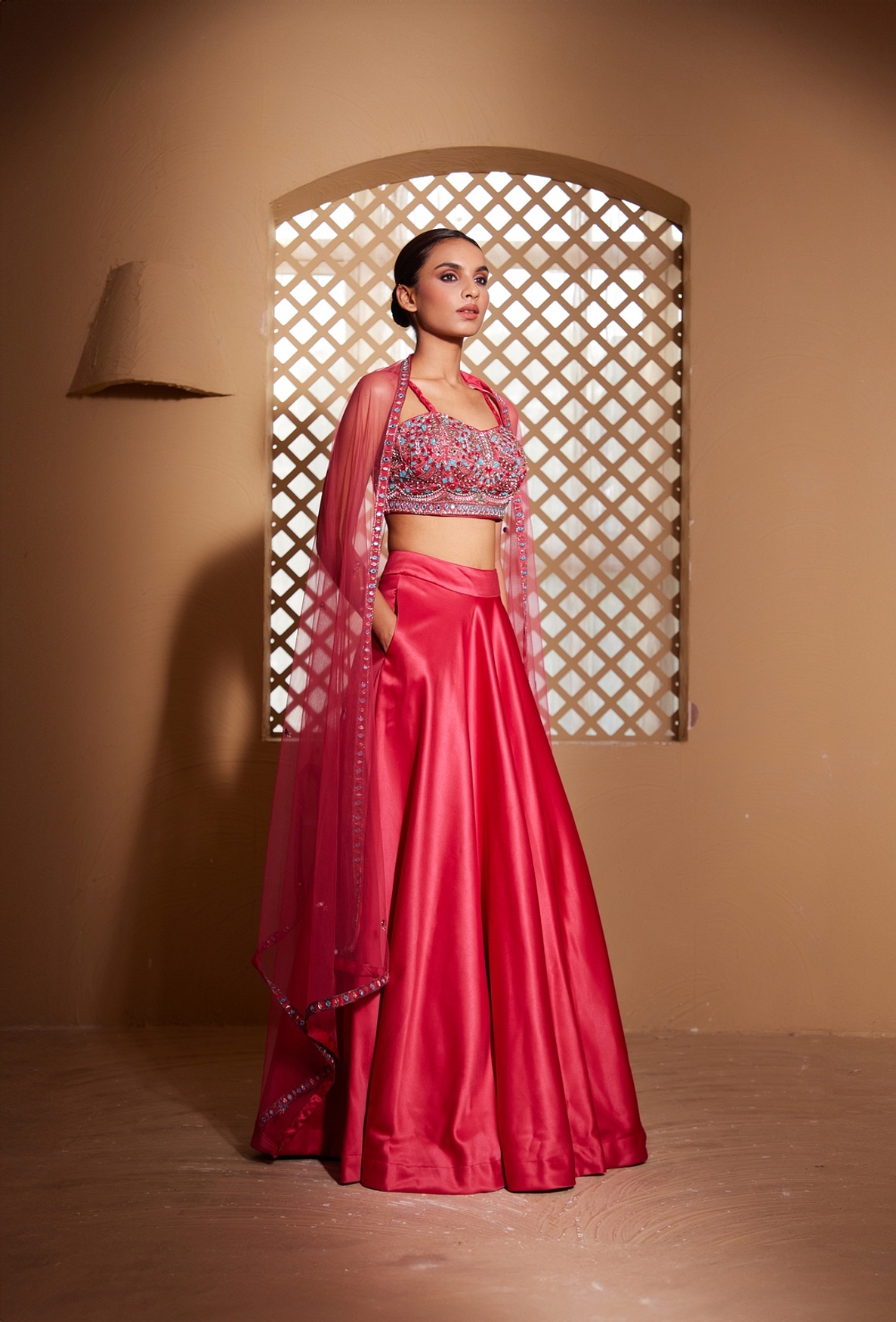 A model showcasing Gul Lehenga Feature image by Muditaa By Urmila from Muditaa By Urmila's collection