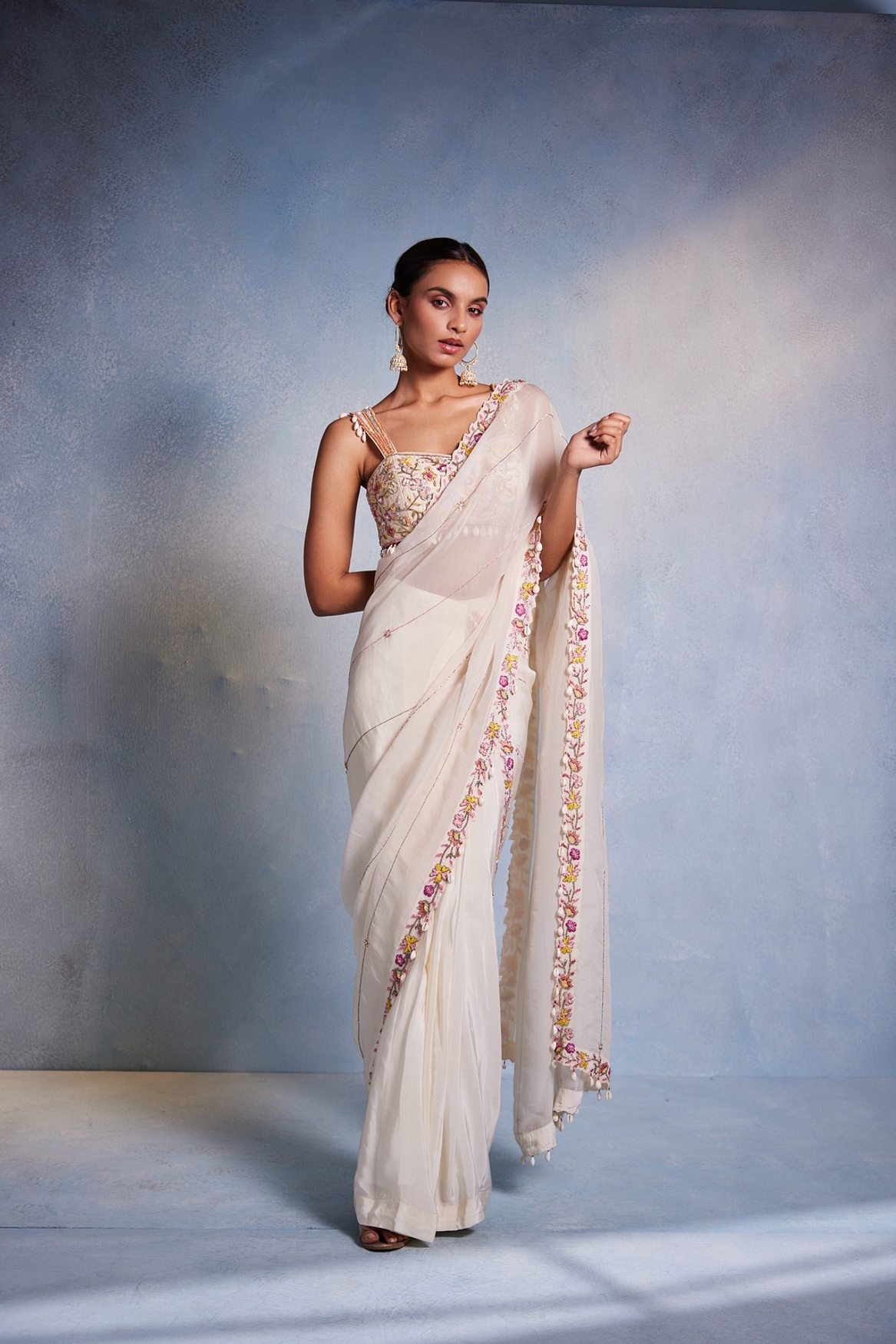 A model showcasing Shankha Saree Feature image by Muditaa By Urmila from Muditaa By Urmila's collection