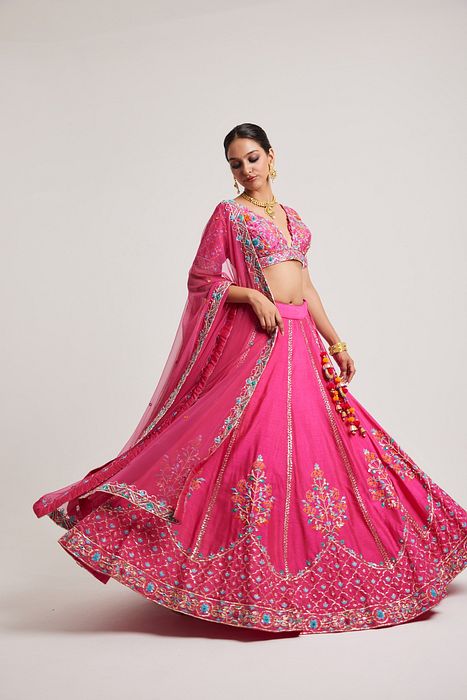 A model showcasing Bhargvi Lehenga by Muditaa By Urmila from Muditaa By Urmila's collection