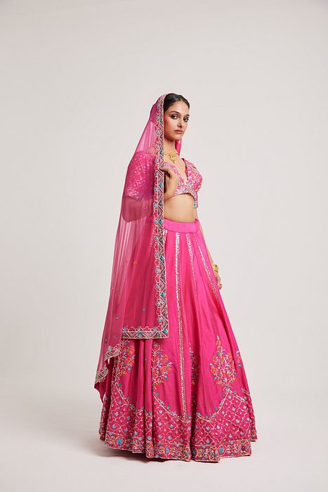 A model showcasing Bhargvi Lehenga by Muditaa By Urmila from Muditaa By Urmila's collection