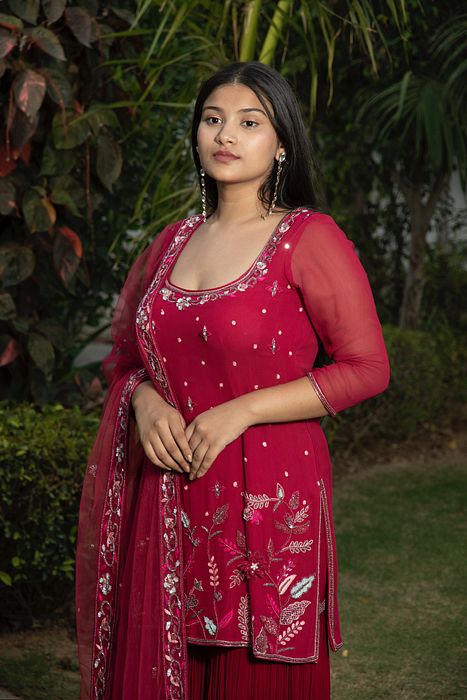 A model showcasing Ezrine Gharara Set by Muditaa By Urmila from Muditaa By Urmila's collection