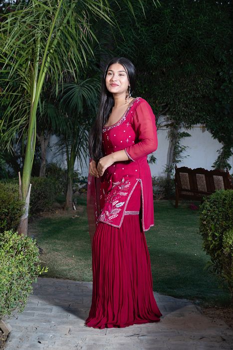 A model showcasing Ezrine Gharara Set by Muditaa By Urmila from Muditaa By Urmila's collection