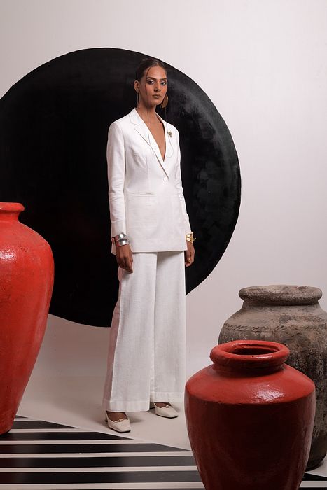 A model showcasing Ethereal Blazer Set by Nautanky from Nautanky's collection