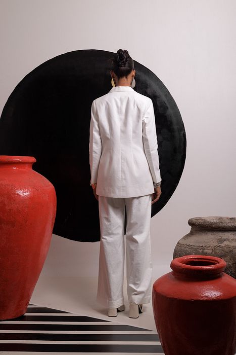 A model showcasing Ethereal Blazer Set by Nautanky from Nautanky's collection