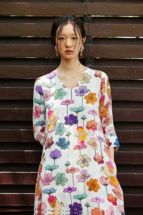 A model showcasing Flora Kurta With Pants by Nautanky from Nautanky's collection