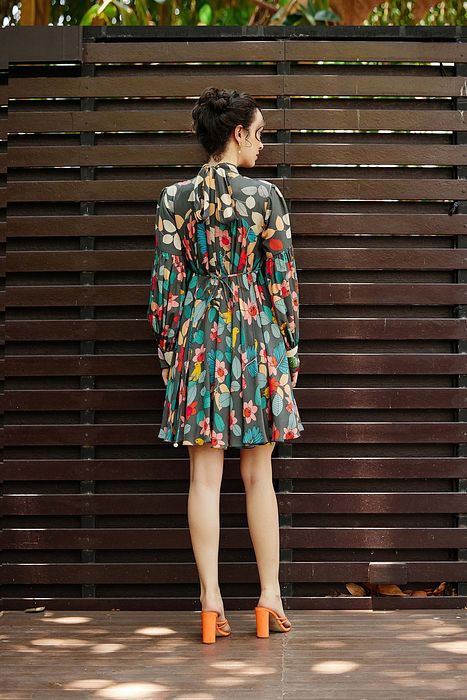 A model showcasing Exotica Flowey Dress by Nautanky from Nautanky's collection