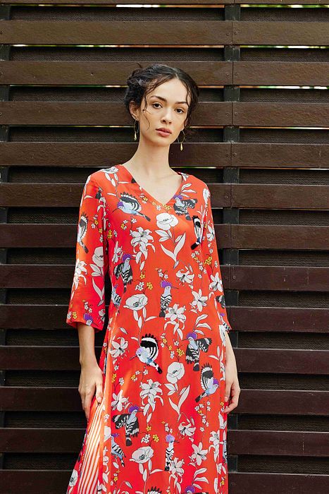 A model showcasing Paradise Kurta With Pants by Nautanky from Nautanky's collection