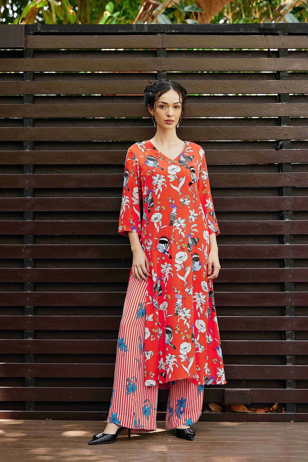 A model showcasing Paradise Kurta With Pants Feature image by Nautanky from Nautanky's collection