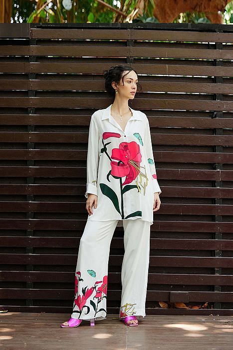 A model showcasing Repose Shirt With Pants by Nautanky from Nautanky's collection