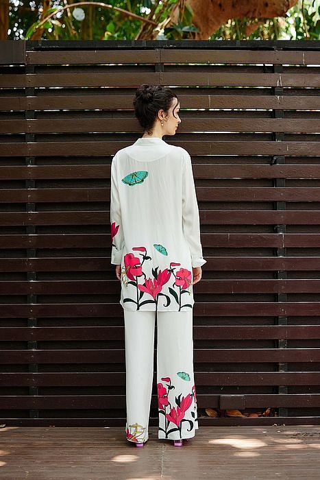 A model showcasing Repose Shirt With Pants by Nautanky from Nautanky's collection