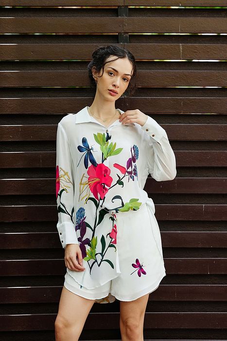 A model showcasing Meadow Shirt With Shorts by Nautanky from Nautanky's collection