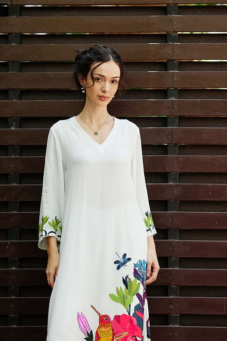 A model showcasing Grace Kurta With Pants by Nautanky from Nautanky's collection