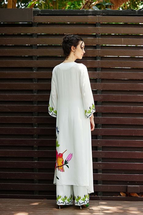 A model showcasing Grace Kurta With Pants by Nautanky from Nautanky's collection