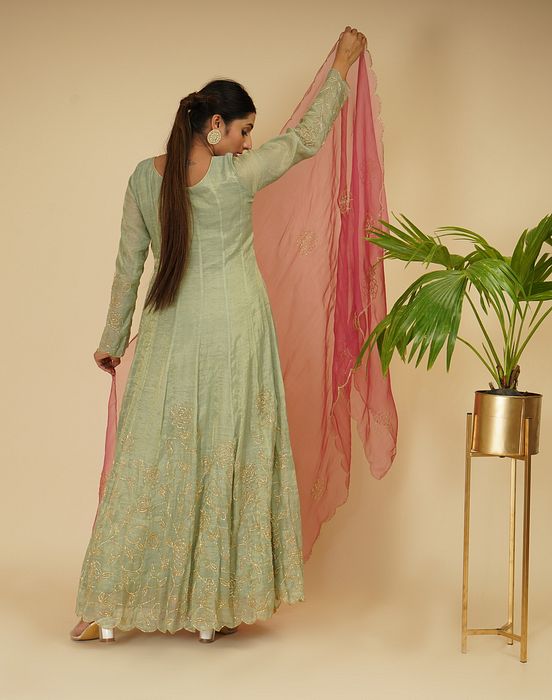 A model showcasing 2 Piece Anarkali With Dupatta by Farha Syed from Farha Syed's collection