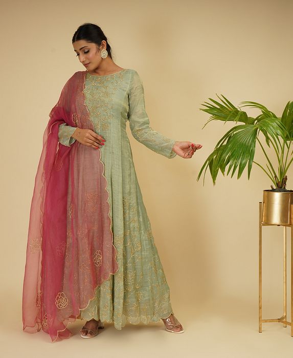 A model showcasing 2 Piece Anarkali With Dupatta by Farha Syed from Farha Syed's collection