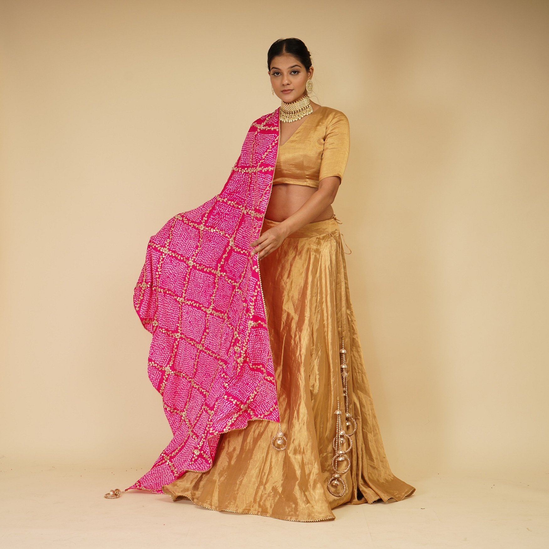 A model showcasing 3 Peice Lehenga With Pink Dupatta Feature image by Farha Syed from Farha Syed's collection