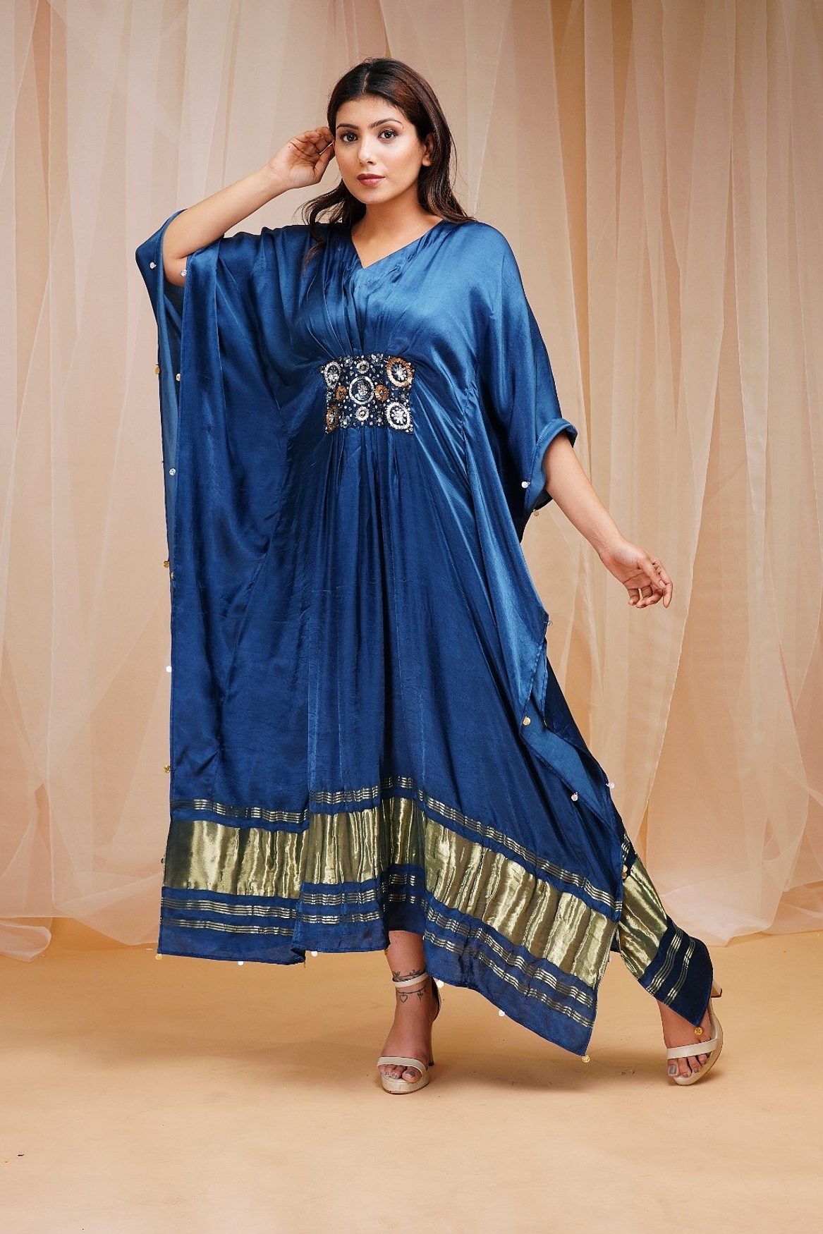 A model showcasing Parrish Blue Kaftaan Feature image by Farha Syed from Farha Syed's collection