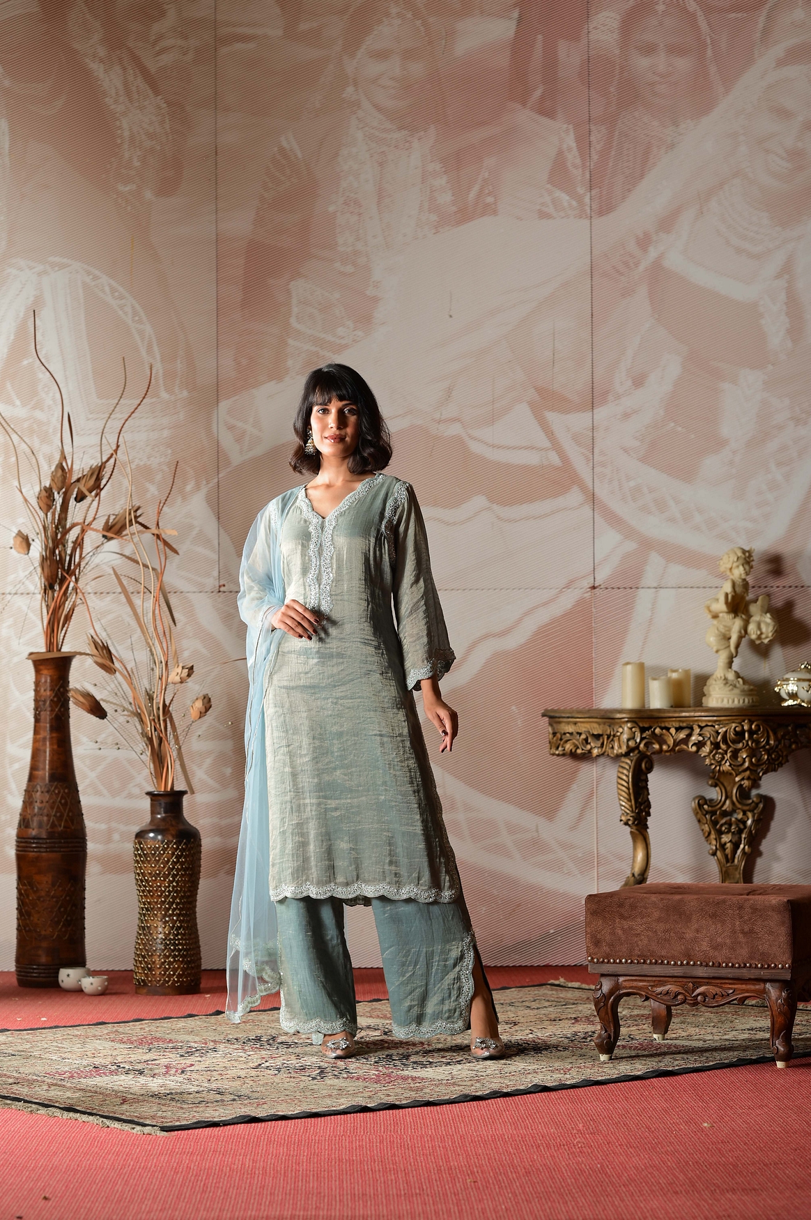A model showcasing Powder Blue Kurta Set Feature image by Farha Syed from Farha Syed's collection