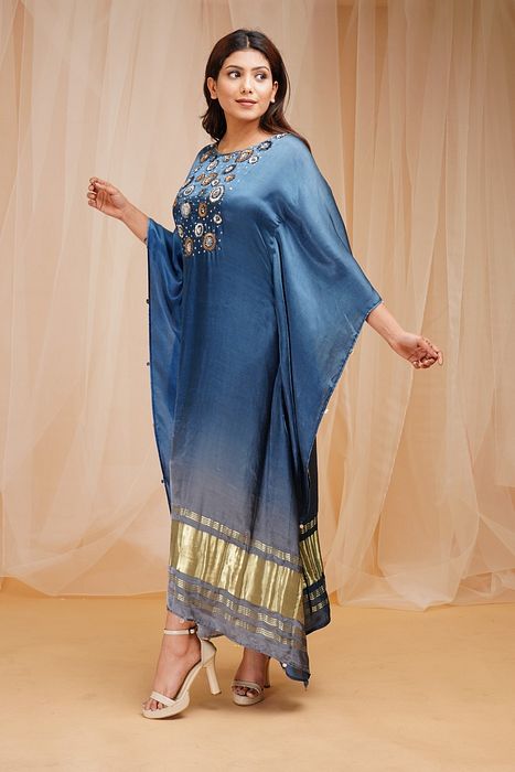 A model showcasing Sapphire Blue Cornflower Blue Shaded Kaftaan by Farha Syed from Farha Syed's collection