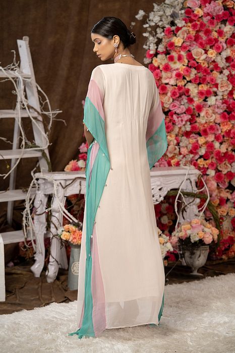 A model showcasing Long One Piece Kaftan by Farha Syed from Farha Syed's collection