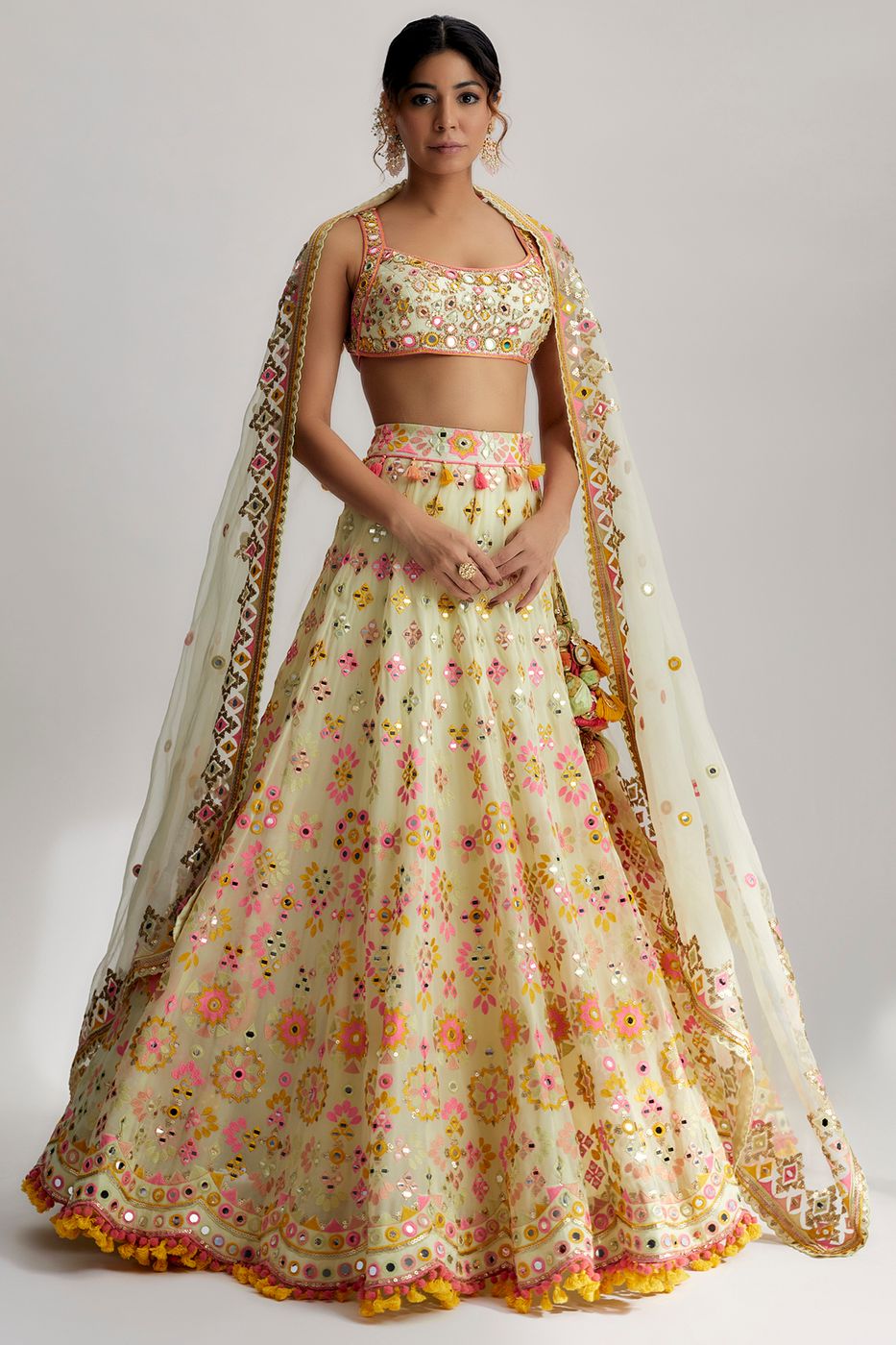 A model showcasing Mint Reeva Mela Lehenga Set Feature image by Gopi Vaid from Gopi Vaid's collection