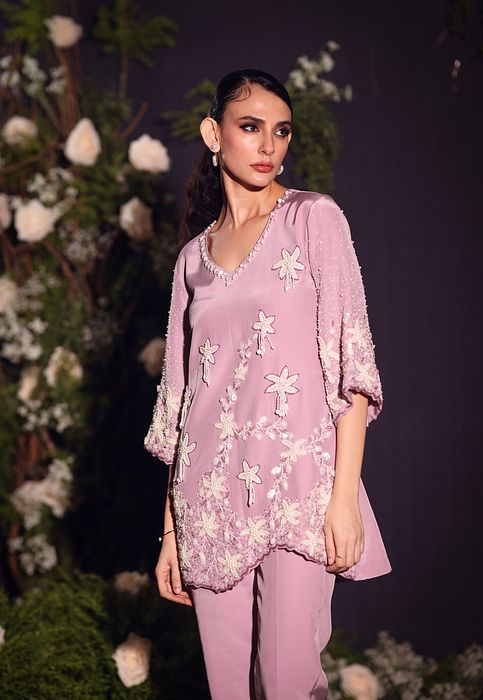 A model showcasing Lilac Coord Set by Ayushi Agarwal from Ayushi Agarwal's collection