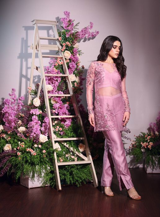 A model showcasing Lilac Pant Set With Monochrome by Ayushi Agarwal from Ayushi Agarwal's collection