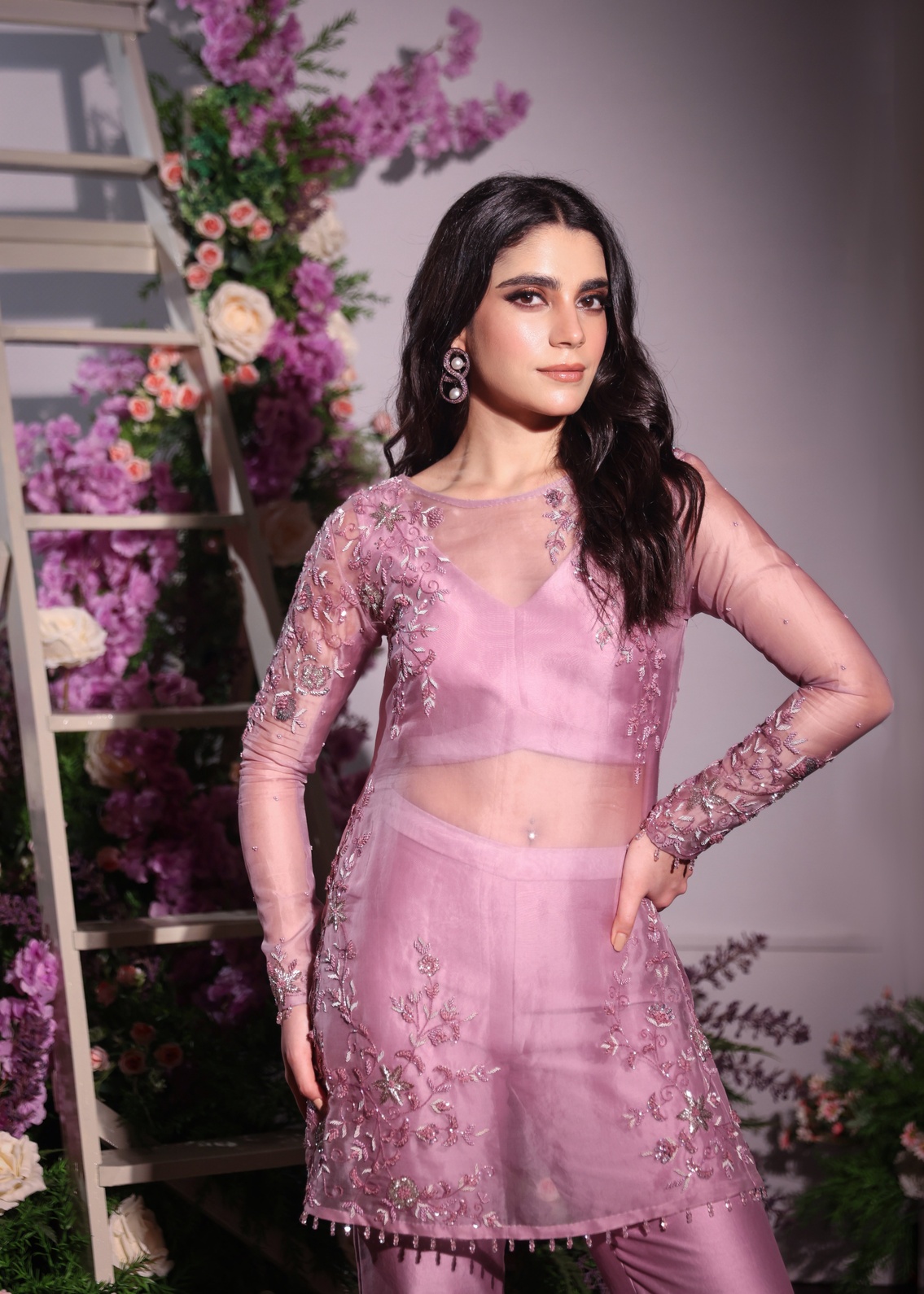 A model showcasing Lilac Pant Set With Monochrome by Ayushi Agarwal from Ayushi Agarwal's collection