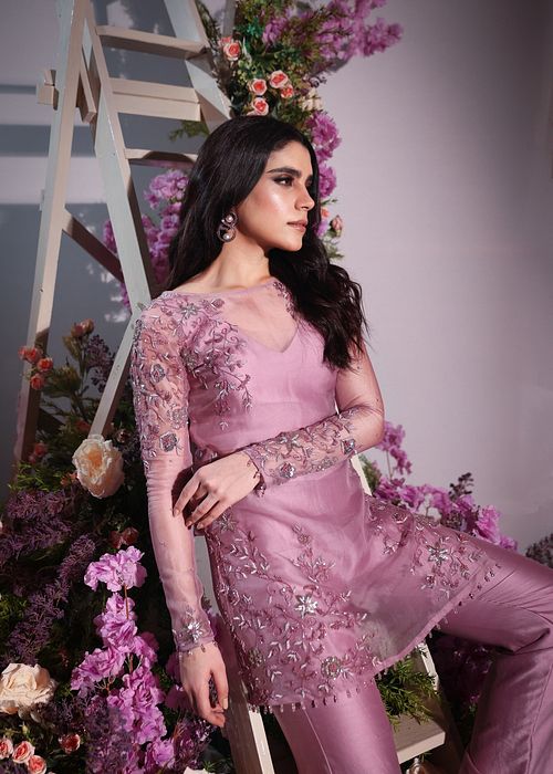 A model showcasing Lilac Pant Set With Monochrome by Ayushi Agarwal from Ayushi Agarwal's collection