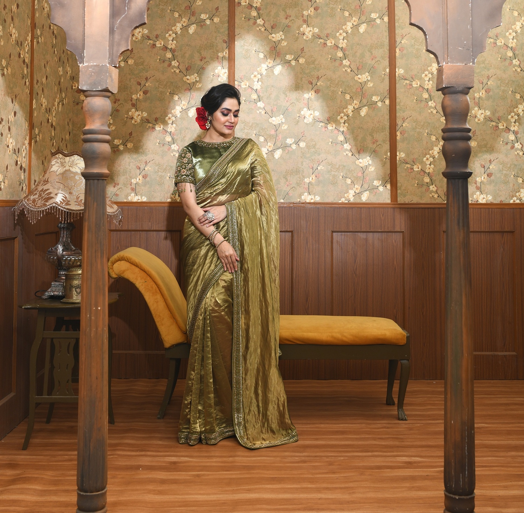 A model showcasing Aisha Green Saree Feature image by Ayushi Agarwal from Ayushi Agarwal's collection