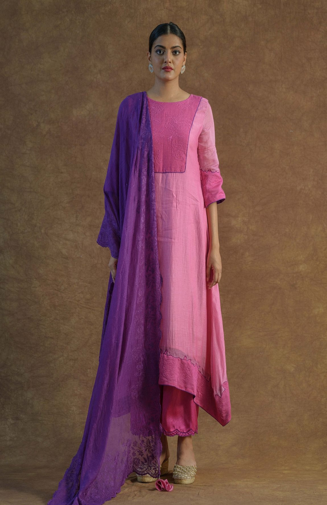 A model showcasing Light Pink Kurta Set With Palazzo Pants Feature image by Farha Syed from Farha Syed's collection