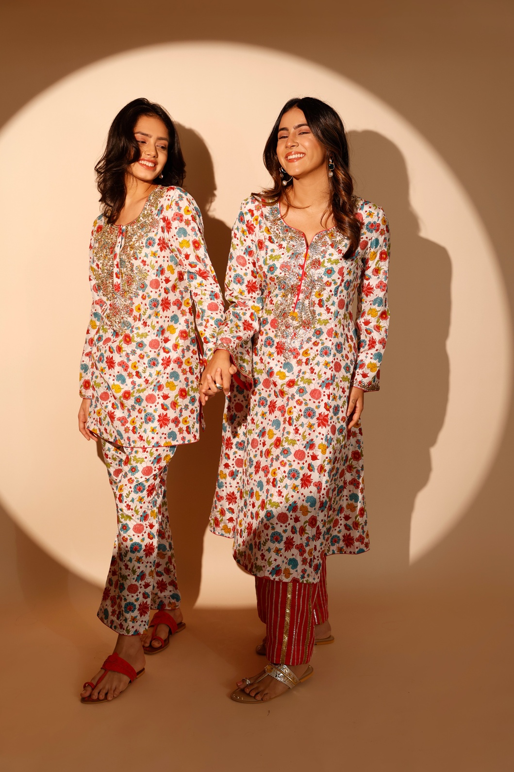 A model showcasing Multi Colour Blossom Twin Set by Ashtar from Ashtar's collection