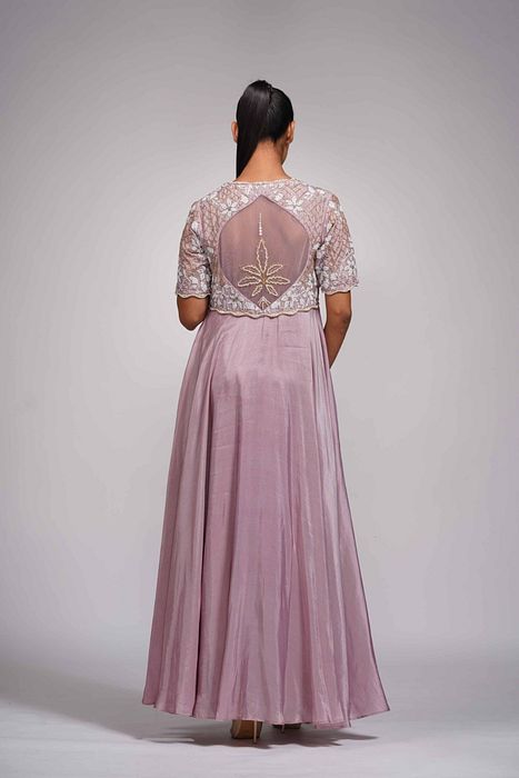 A model showcasing Lilac Anarkali With White Embroidery by Shruti S Label from Shruti S Label's collection