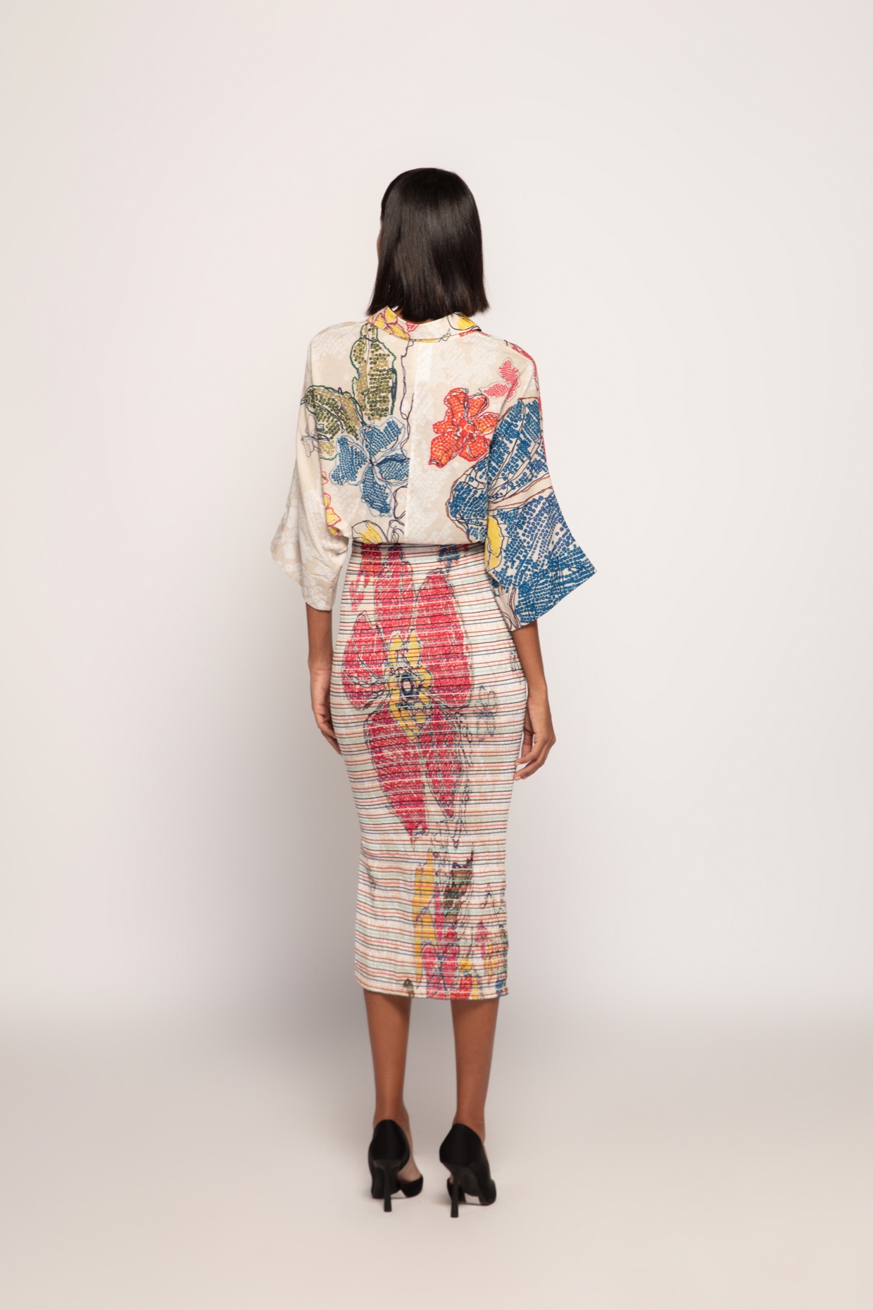 A model showcasing Bandhani Print Smoked Skirt by Saaksha And Kinni from Saaksha And Kinni's collection