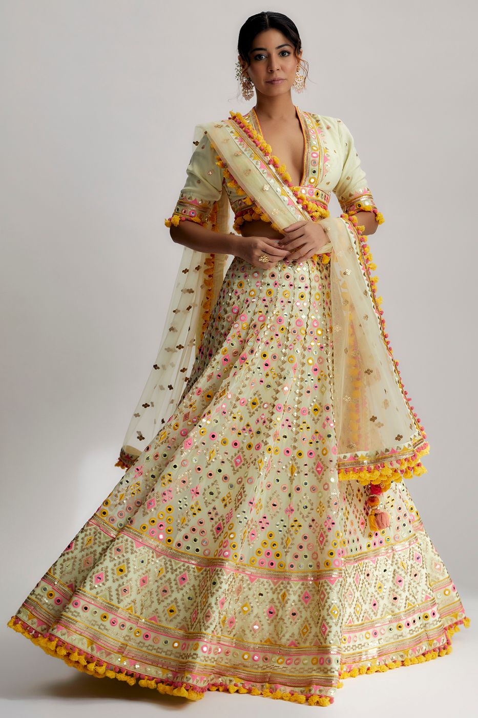 A model showcasing Mint Aneha Mela Lehenga Set Feature image by Gopi Vaid from Gopi Vaid's collection